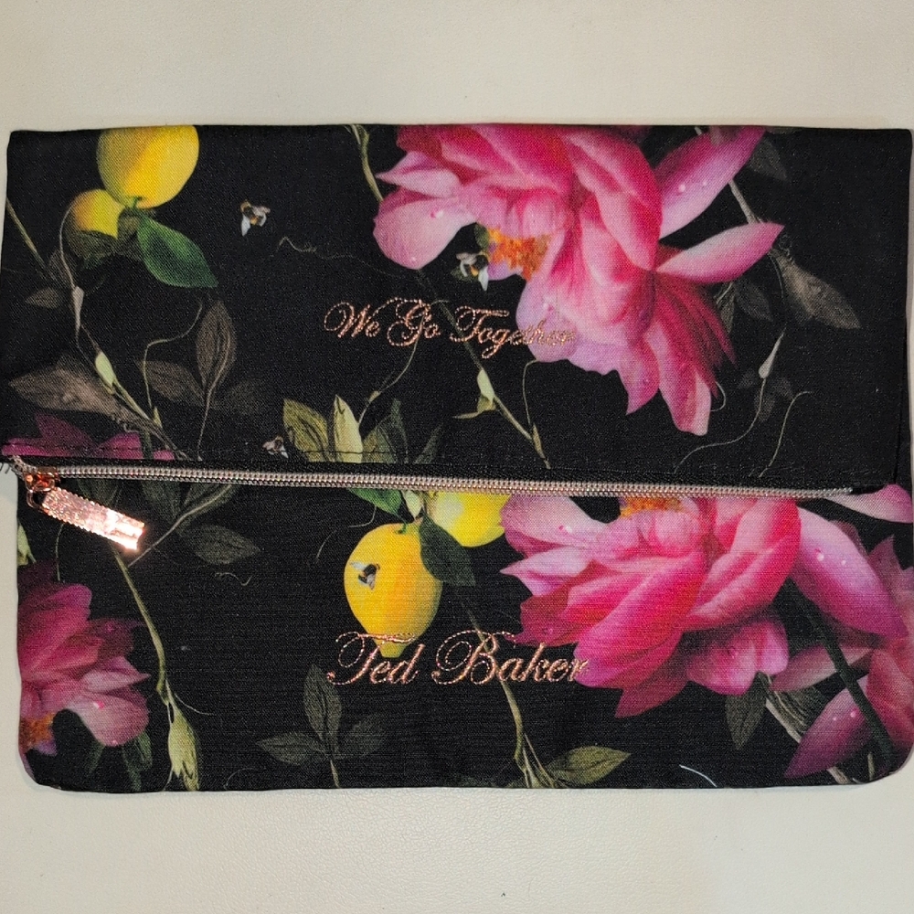 Ted Baker Black and Pink Floral Clutch Or Cosmetics Bag - NWOT
